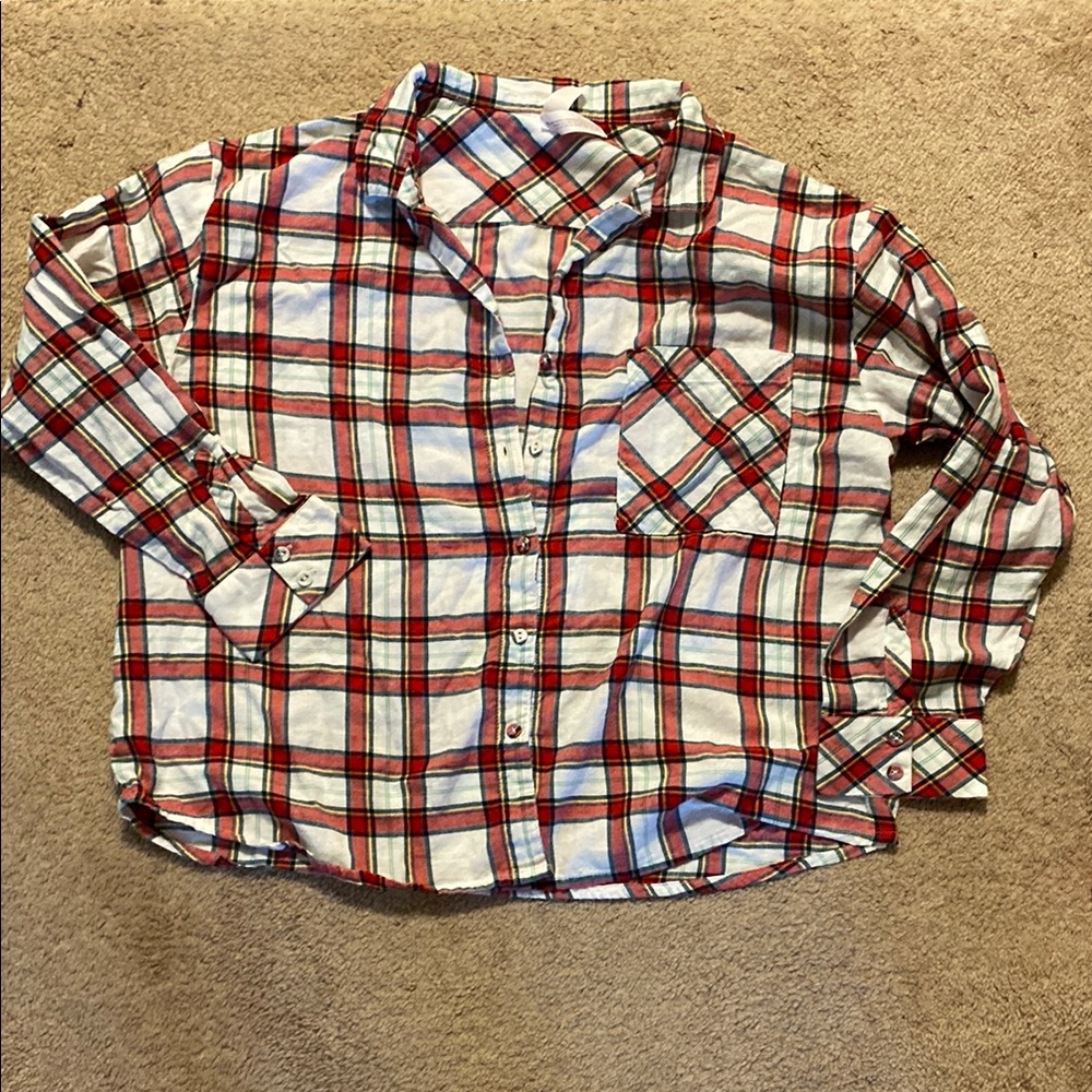 Auden Red and White Button Down Shirt Classic Plaid Design
